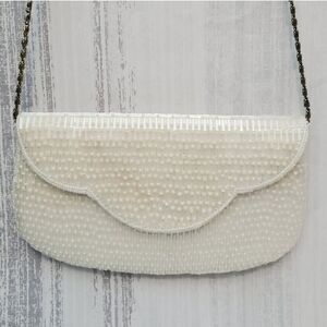 Vtg Barrel & Ball Beaded Clutch / Evening Bag Ivory Elegance